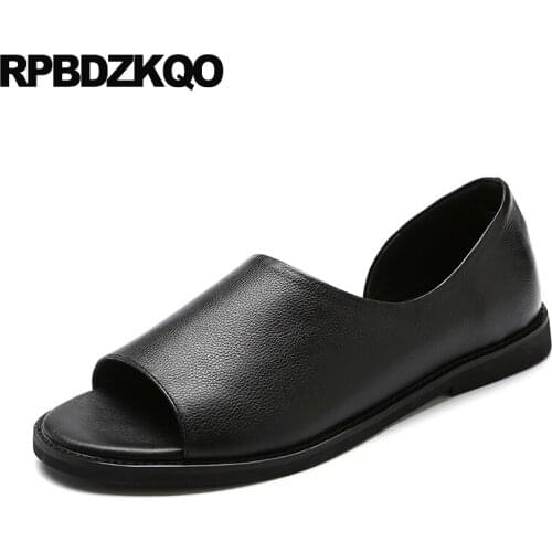 Black water casual shoes italian designer soft slip on 2019 waterproof beach men sandals leather summer open toe fashion flat