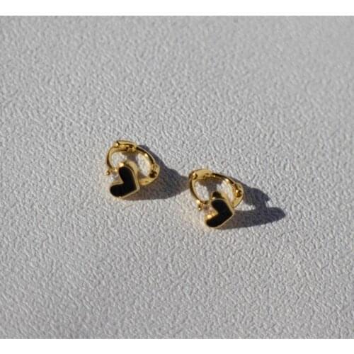 925 sterling silver earring fashion zircon Black heart star mini ear ring star ear bone ear buckle cute trend girl ear jewelry