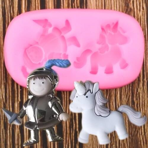 Knight And Unicorn Silicone Mold DIY Baby Birthday Party Cake Decorating Tools Cupcake Baking Fondant Chocolate Candy Clay Mould