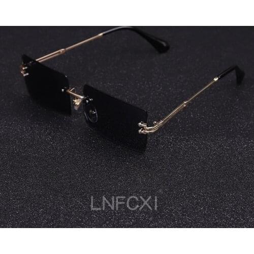 LNFCXI Rimless Rectangle Sunglasses Women Men Shades Gradient UV400 Sun Glasses Retro Frameless Sunglasses Fast Logistics
