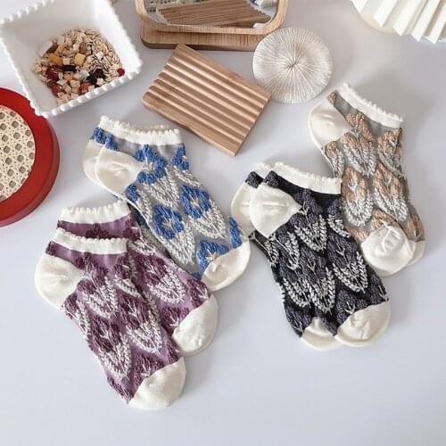 Summer Ultr-thin Short Women Socks Fashion Floral Boat Socks Casual Breathable Female Ankle Socke Sokken