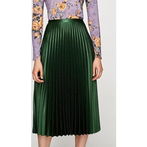 Spring Women Skirts Fashion A-Line Women Pleated Skirts High Waist Women knee-length Skirt
