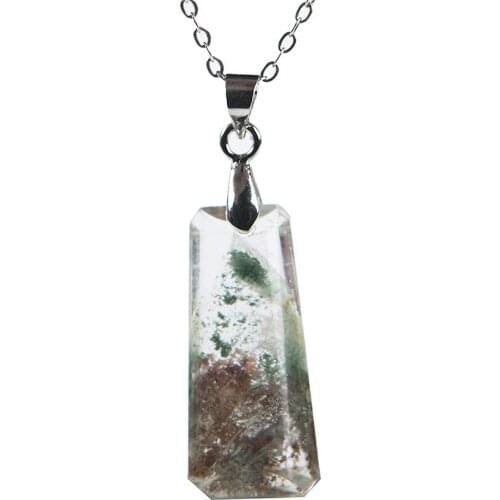 Genuine Natural Green Phantom Quartz Crystal Women Rectangle Bead Healing Stone Pendant 26x12x7mm