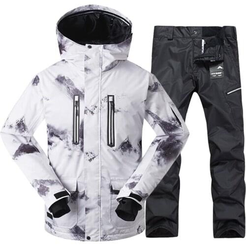 GSOU SNOW Mens New Ski Suit Winter White Thickened Windproof Warm Ski Clothes Outdoor Waterproof Breathable Ski Jacket Ski Pant