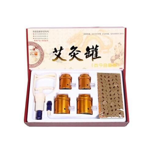 Gold/silver Cupping and Moxibustion Box Portable Instrument Vacuum Tank 3/4/6 Pcs with Moxa Moxibustion Stick Set