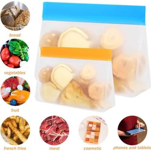 1Pc Reusable Peva Silicone Food Storage Bag Freezer Bag Leakproof Top Zip Lock Bag Kitchen Organizer Fresh-Keeping Bag Wholesale