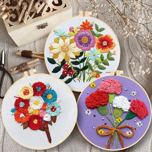 20cm European-style Flowers DIY Embroidery Set Beginners Sewing Kit Cross-stitch Crafts Hand-stitched Decoration