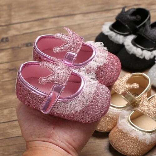 4 Colors Newborn Baby Girls Crib Shoes Princess Lace Sequined Print Soft Sole Sneakers Prewalkers 0-18M