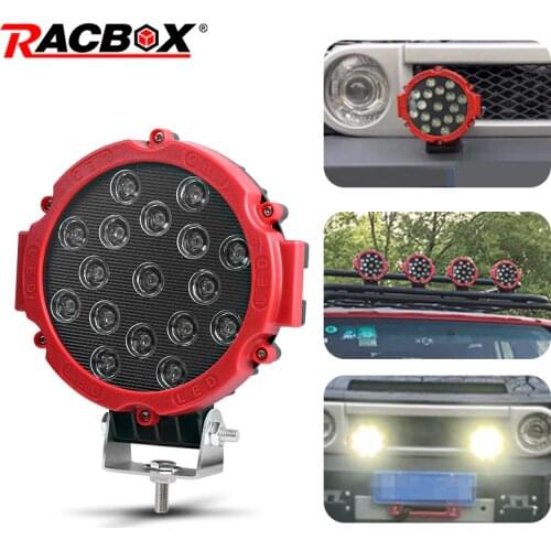51W LED Work Light 7inch Flood off road led headlights White 6000K 5000LM Waterproof Red Round Light Bar For SUV TRUCK