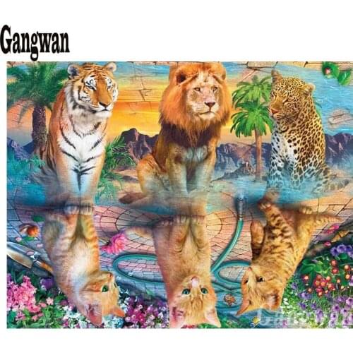 5d diamond painting abstract Tiger lion leopard kittens Full Square Round Diamond Embroidery cat pattern Diamond Mosaic decor