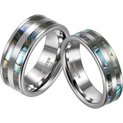 BONISKISS High Polish Tungsten Engagement Rings Set with Double Abalone Inlay for Couples Wedding Bands - 1PCS Bijoux Jewelry