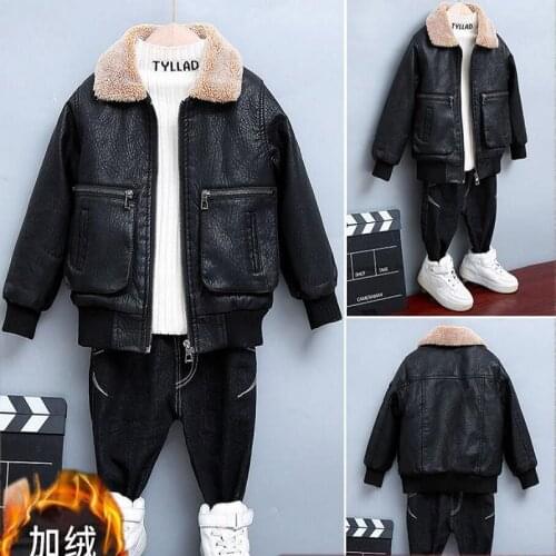 Childrens Clothing Boys Coat Autumn Winter Lapel Plus Velvet Thick Leather Jacket For Boys Child Outwear PU Jacket Baby Boys