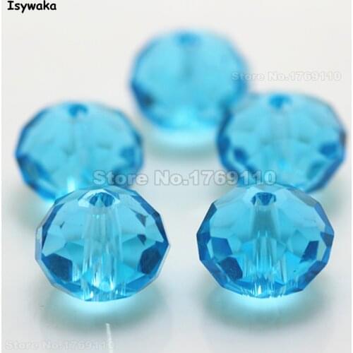 Isywaka Lake Blue Color 10*12mm 70pcs Rondelle Austria faceted Crystal Glass Beads Loose Spacer Round Beads for Jewelry Making
