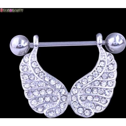 1 PC New Arrival AAA Crystal Angle Wings Nipple Rings16G Nipple Piercing Alloyed Nipple Ring Pezon Nipple Pirsing Body Jewelry