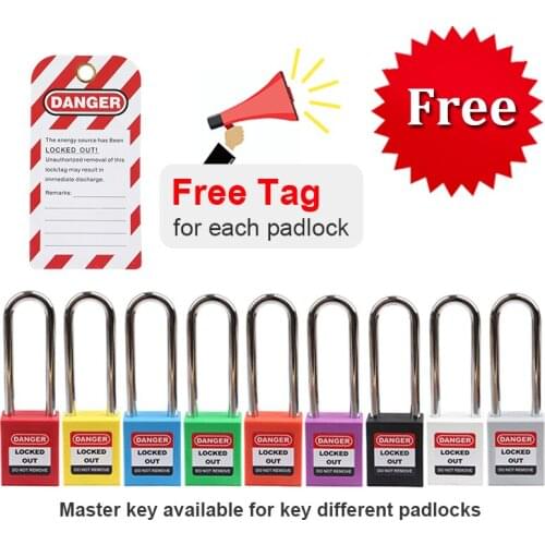 Lockey Free Tag 10pcs 76mm Long Steel Shackle Safety Padlock Lockout Tagout with Master Pad Locks