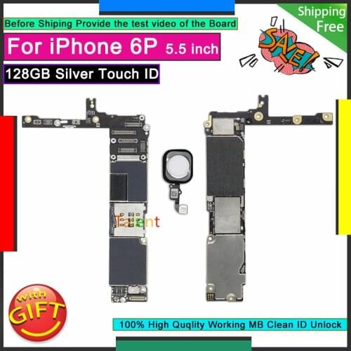 For IPhone 6P 6 Plus Motherboard 128GB Silver Touch ID Home Button Unlocked Original Mainboard Good Logic Board Tested Functions