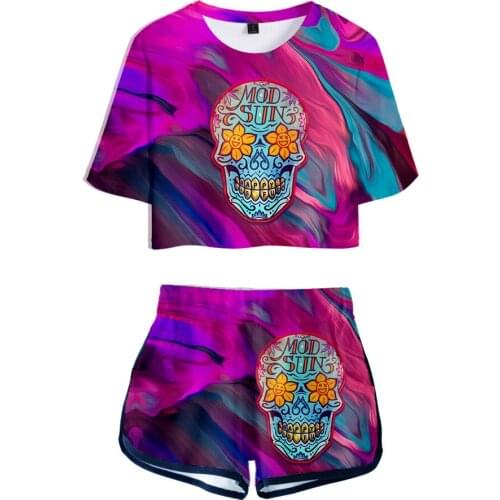 2020 Mod Sun Dew navel Sport Girls Short Sleeve tracksuit Beautiful Girls Hot Sexy Two Pieces sets 3D T-shirts shorts Pants