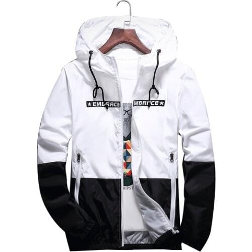 New Spring Autumn Bomber Hooded Jacket Men Casual Slim Patchwork Windbreaker Jacket Male Outwear Zipper Thin Coat Brand Clothing
