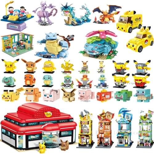 New Pikachu Anime Pokemon Model Set Blastoise Venusaur Charizard Gyarados Mewtwo DIY Building Blocks Toys Kids Gift Boy Girl