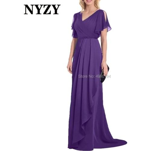 NYZY M265B vestidos de fiesta Cap Sleeves Chiffon Purple Evening Dresses Long 2020