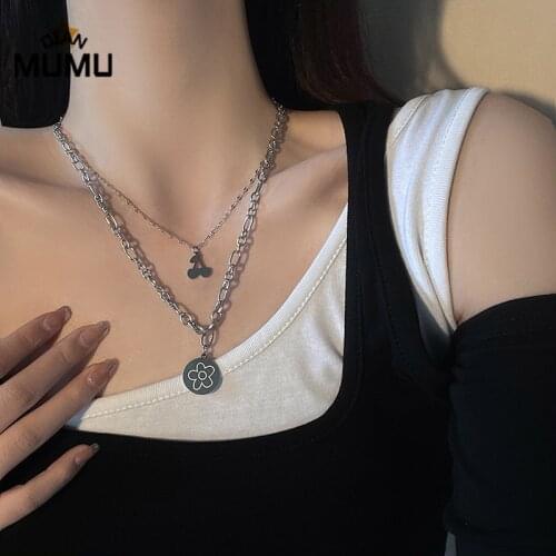 Cherry Flower Necklace Women Niche Design Simple Collarbone Chain Fashion Double Personality Hip-hop Choker For Jewelry Gift