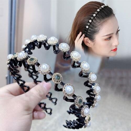 Fashion Pearls Headbands for Women Rhinestone Hairband Hair Hoop Girls Hair Band Non-Slip Bezel Headwrap Hair Accessories