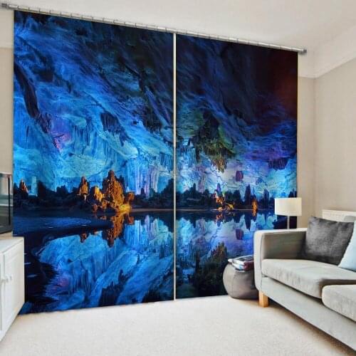 Blue curtains natury scenery curtain Window Blackout Luxury 3D Curtains set For Bed room Living room