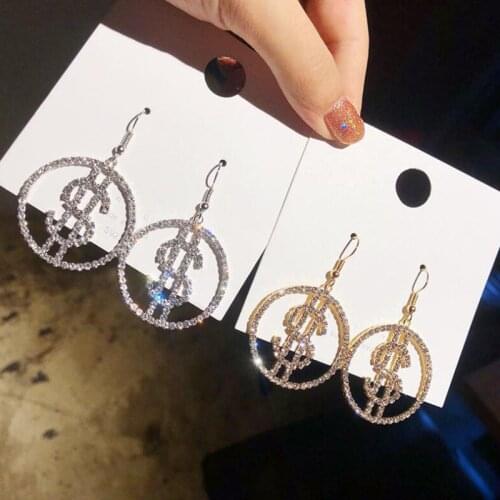 Unique Design US Dollar Money $ Drop Crystal Earrings For Women Round Earrings For Women Trendy Jewelry Gifts New Arrival