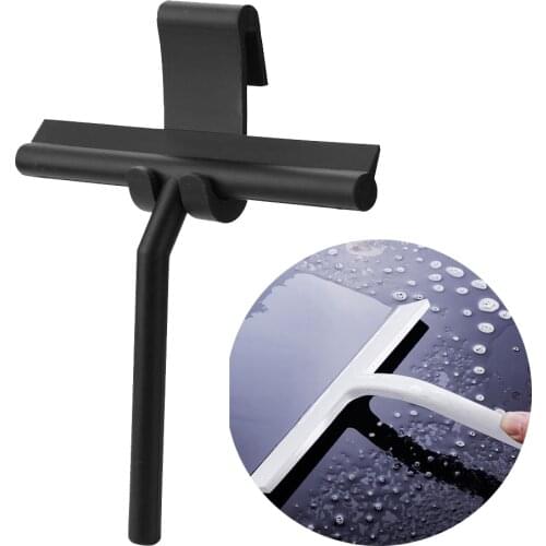 Portable Silicone Window Glass Wiper Scraper Cleaner with Hook for Bathroom Kitchen Car Mirror Door Shower Squeegee Black