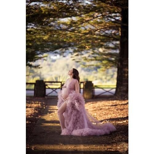 Unique Custom Made Tulle Maternity Robes Women Sheer Long Maxi Photoshoot Fluffy Tiered Tulle Robe Formal Event Overlay Dress