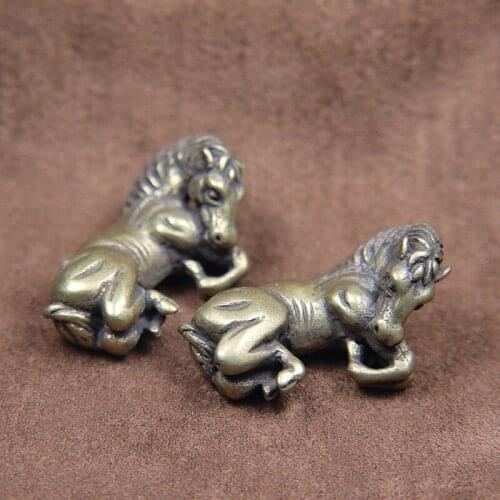 Vintage Brass Lying Horse Miniatures Figurines Desktop Ornament Lucky Animal Figures Tea Pet Antique Collection Desk Home Decors