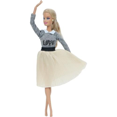 High Quality Doll Dress for Barbie Doll Party Dating Wear Long Sleeves Blouse Pleated Skirt Outfit Clothes Accessories Kid Toy