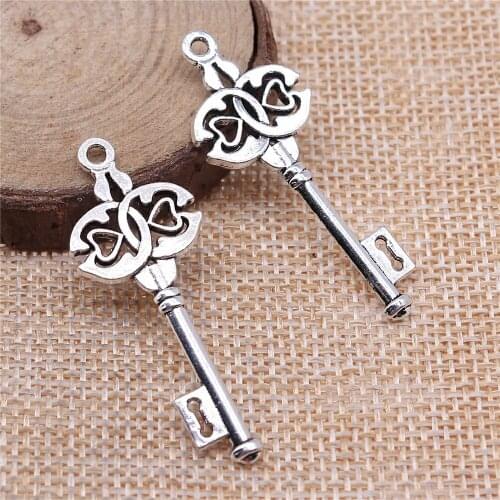 WYSIWYG 5pcs 45mm Key Charms For Jewelry Making Vintage Key Charm 3 Colors Antique Gold Antique Silver Color Antique Bronze