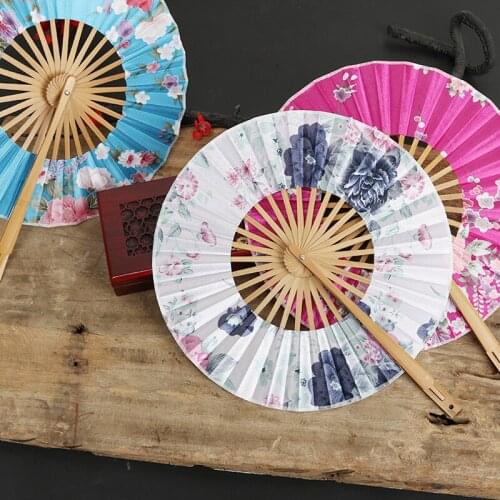 Japanese Sakura Flower Pocket Folding Hand Fan Round Circle Party Decor Gift Wedding Hand Held Women Photo Prop Tool Art Craft