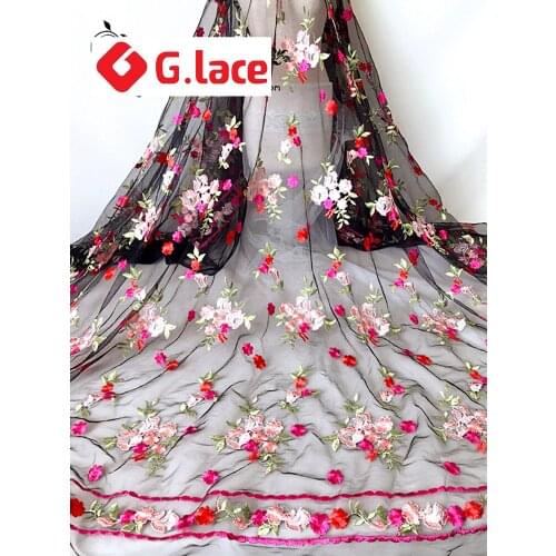 GLace 1Y/lot flower Embroidered mesh fabric cheongsam dress lace fabric diy handmade clothing material TX162
