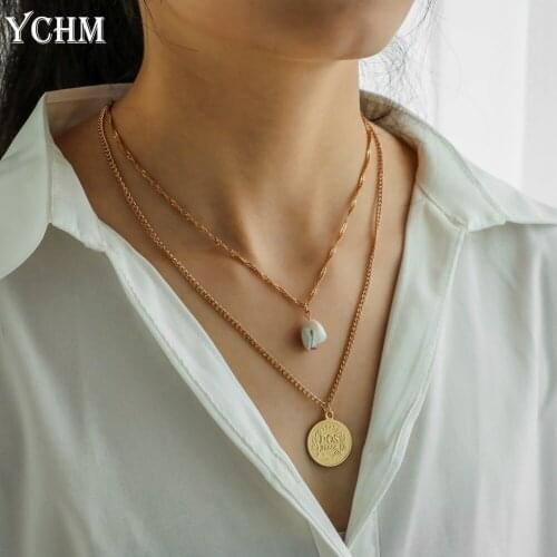 Pearl Necklace Gold Plated Vintage Avatar Layered Necklaces For Women 2021 Trend Jewelry YCHM