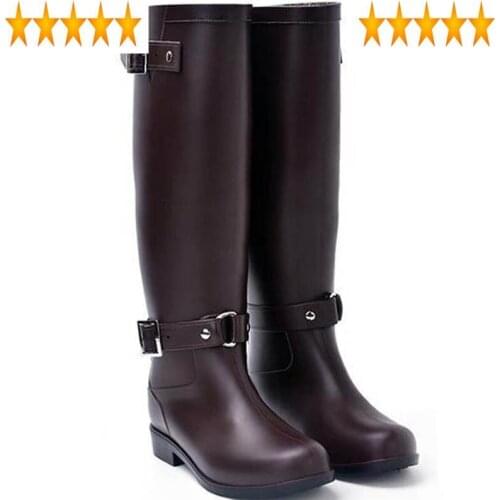 Womens Punk New Girls Arrival Motor Zipper Low Heel Snow Rain Boot Buck Knee High Boots Waterproof