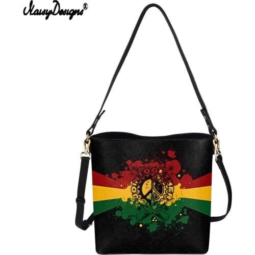 NOISYDESIGNS Fashion PU Leather Women Bucket Bag Leisure Travel Messenger Bag Flag of Haiti Printing Female Shoulder Bags Mujer