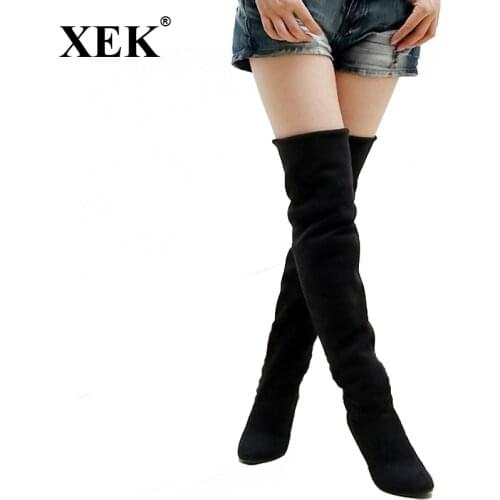 XEK Hot sale fashion boots women Nubuck Leather sexy Stovepipe long boots Over the Knee high heels women boots size 34-43 WFQ90