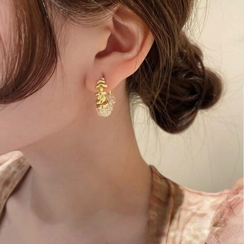 U-Magical Textured Crystal Winding C Shape Hoop Earrings for Women Luxury Gold Color Metallic Party Earrings Jewelry Pendientes