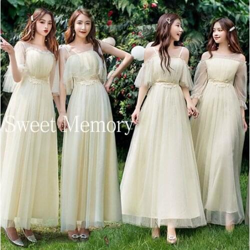 O43 Bride Sister Long Grey Blue Pink Champagne Bridesmaid Dress Women Wedding Guest Party Gowns Sweet Memory