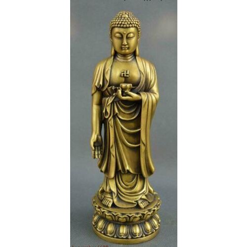 10" China Pure Brass Lotus platform Shakyamuni Sakyamuni Amitabha Buddhas Statue