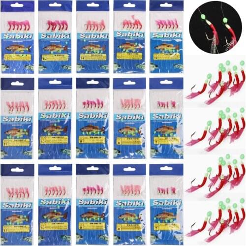 20Packs Fishing Lure Luminous Sabiki Rigs Bait Saltwater/Freshwater Fishing Rig Swivels Hooks Fish Skin/Soft Shrimps