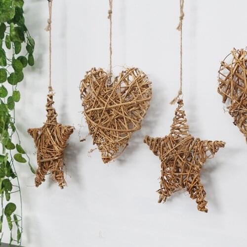 3Pcs Rattan Wall Hanging Decoration European Rural Creative Christmas Rattan Pendant Home Soft Decoration Wedding Accessory