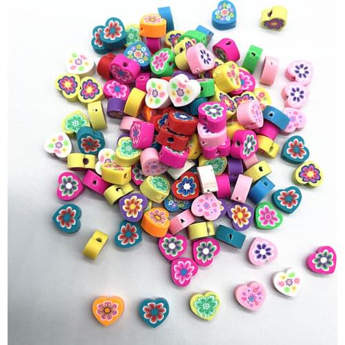 30pcs10mm Loving Heart Flower Beads Polymer Clay Spacer Loose Beads for Jewelry Making DIY Bracelet Accessories