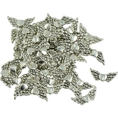 50 Pieces/ Lot Angel Wing Loving Heart Charms Loose Spacer Beads Jewelry DIY Findings Crafts Antique Mental
