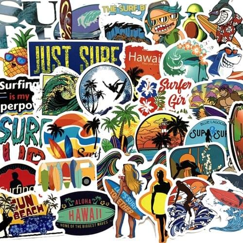 50pcs Sea sports and surfingl cartoons Stickers For Suitcase Skateboard Laptop Luggage Fridge Phone Car Styling DIY Decal water