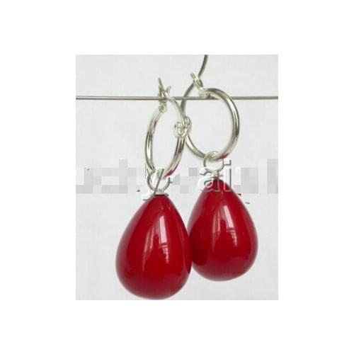 AAA 15*20mm drip red sea shell pearl earring Loop e1491>Lovely Fine Nobility Ladys Womens Earrings
