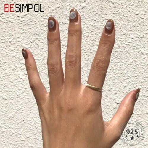 Besimpol Real 925 Sterling Silver Ring Minimalist Twill Adjustable Open Rings For Women Fashion Fine Jewelry Anniversary Gifts