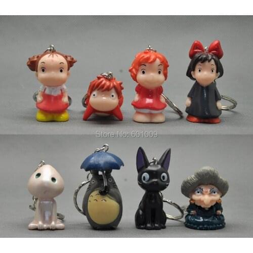 8PCS Totoro Spirited Away Ponyo on the Cliff by the sea figure Keychain toy Retail